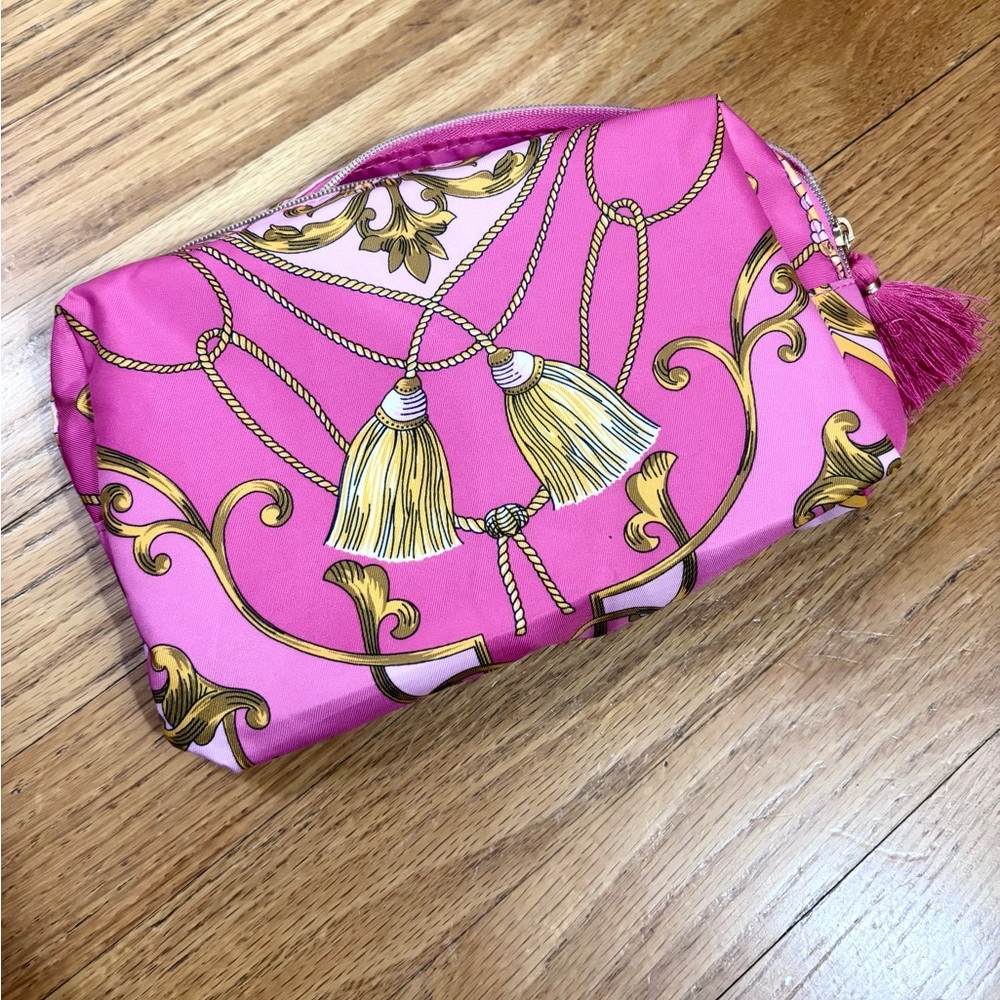Estée Lauder Pink Satin Makeup bag Gold Ribbon Tassels